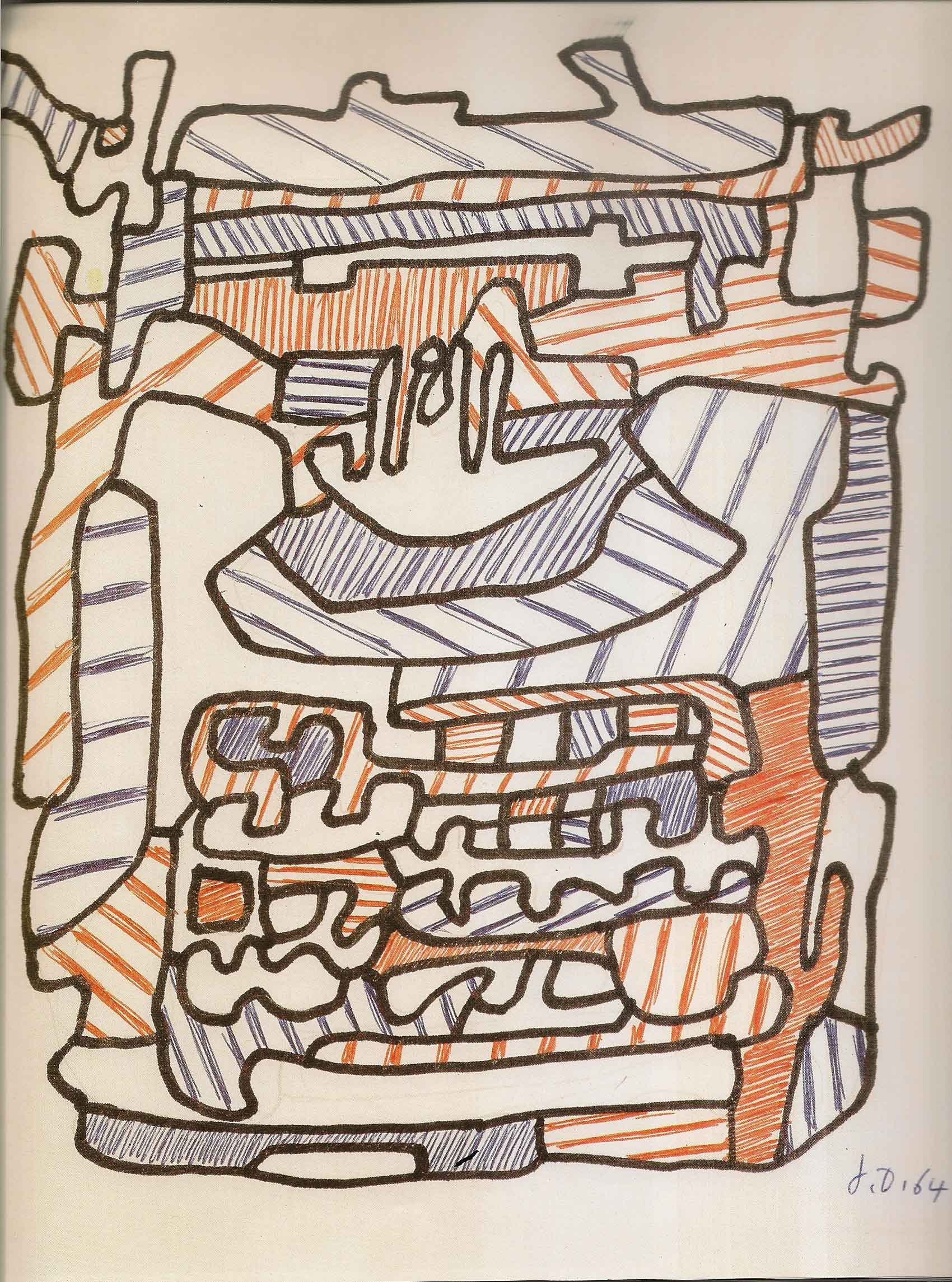 Jean Dubuffet, Machine à écrire II, z.jr., markeerpen en balpen op papier, 27x21 cm, Musée des Arts Décoratifs, Parijs.